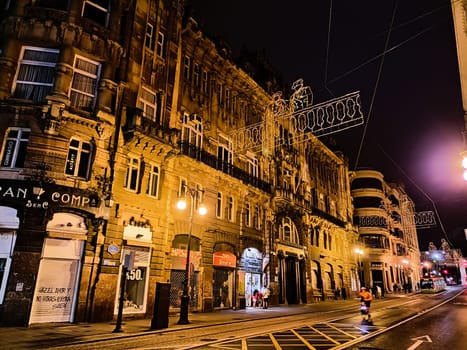 Bilbao night view. Old palace perspective view, Spain. Spanish landmark