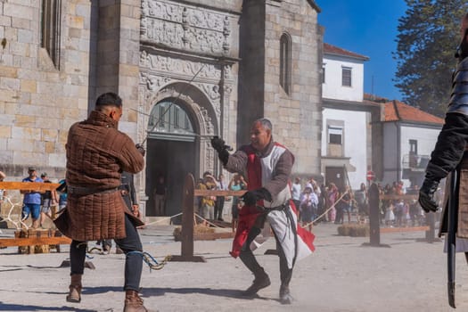 Caminha, Portugal - July 27, 2024: Caminha during the Medieval Fair reenactment. Caminha is a town in the north of Portugal, and very popular among tourists.