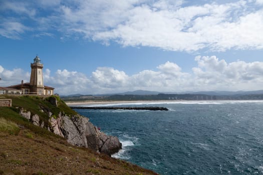 Aviles lighthouse view, Asturias, Spain. Spanish landmark