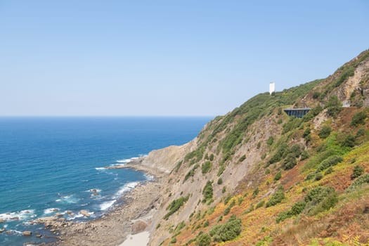 Gorliz lighthouse, cape Villano, gulf of Biscay, Spain. Spanish landmark