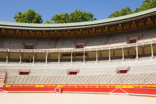 Plaza de Toros de Pamplona view. End point of the running of the bulls, san fermin festival. Pampeluna, Spain