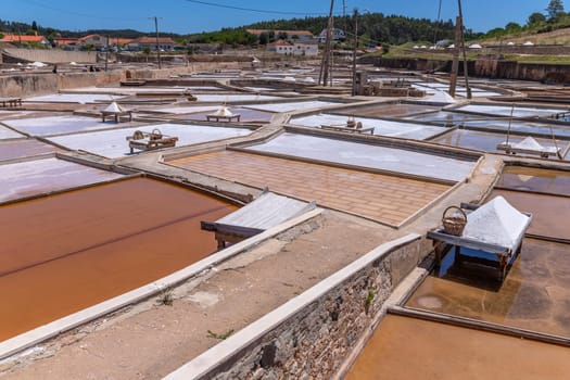 Production of salt by evaporation in Salinas of Rio Maior. Portugal