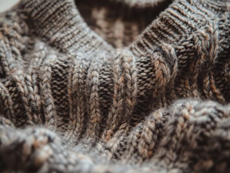 Close-up of a cozy wool sweater, highlighting the intricate texture and warmth of the knitted fabric.