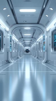 A futuristic hospital controlled by AI conveys the advancement of medical technology and high efficiency of healthcare. Perfect for illustrations for research articles about the future of healthcare.