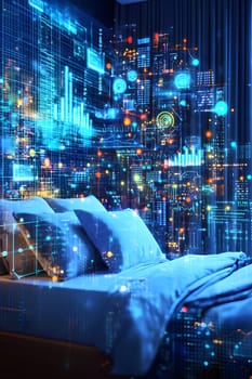 A futuristic hospital controlled by AI conveys the advancement of medical technology and high efficiency of healthcare. Perfect for illustrations for research articles about the future of healthcare.