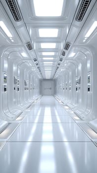 A futuristic hospital controlled by AI conveys the advancement of medical technology and high efficiency of healthcare. Perfect for illustrations for research articles about the future of healthcare.