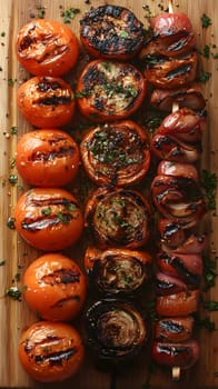 Colorful grilled vegetables on plate represent the freshness and attention to detail of the food, suitable for health communication, advertising healthy food that emphasizes the balance of nutrients.