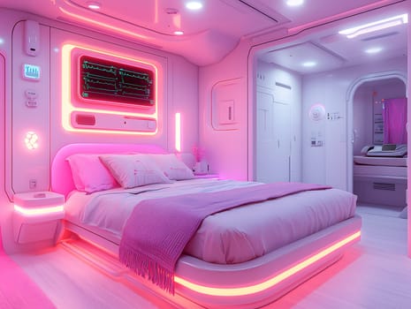 A futuristic hospital controlled by AI conveys the advancement of medical technology and high efficiency of healthcare. Perfect for illustrations for research articles about the future of healthcare.