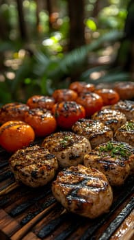 Colorful grilled vegetables on plate represent the freshness and attention to detail of the food, suitable for health communication, advertising healthy food that emphasizes the balance of nutrients.