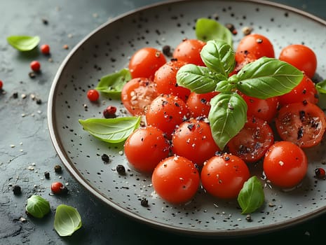 Colorful grilled vegetables on plate represent the freshness and attention to detail of the food, suitable for health communication, advertising healthy food that emphasizes the balance of nutrients.