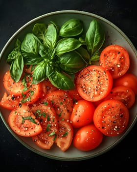 Colorful grilled vegetables on plate represent the freshness and attention to detail of the food, suitable for health communication, advertising healthy food that emphasizes the balance of nutrients.