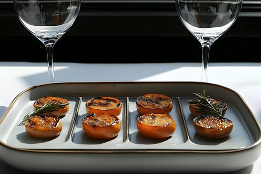 Colorful grilled vegetables on plate represent the freshness and attention to detail of the food, suitable for health communication, advertising healthy food that emphasizes the balance of nutrients.