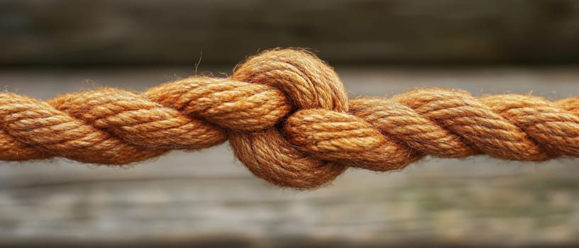 A tightly bound knot on a brown rope demonstrates strength and durability suitable for various practical applications and crafts.