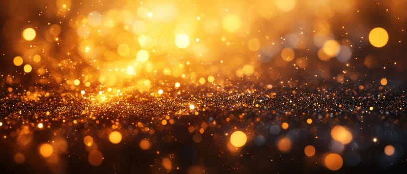 Golden sparkles scatter across a dark surface creating a magical and enchanting atmosphere reminiscent of a starry night.