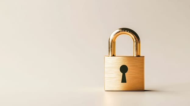 Closed shiny padlock is standing on a white surface, representing data encryption, information safety and cybersecurity