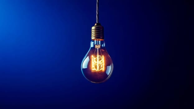 Glowing light bulb symbolizes ideas and solutions, sparking innovation and creativity against a blue background