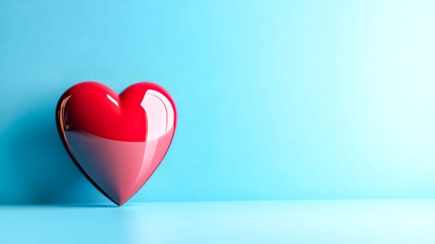 3d render of a red heart is floating on a minimalist blue background. The image provides ample copy space and evokes feelings of love, affection, and romance