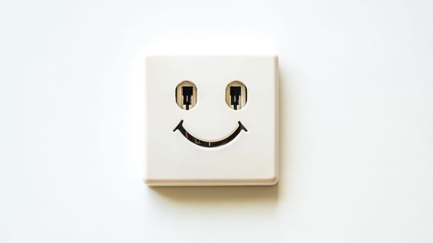 White internet outlet with a smiley face on a white background, expressing happiness and positivity in the digital world