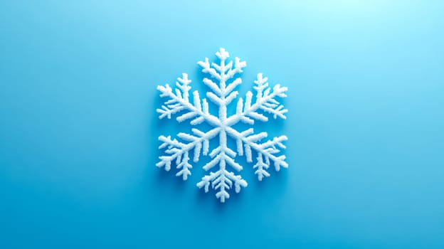 Snowflake ornament on a blue background captures winter's magic. Perfect for christmas, the intricate design symbolizes december's cold