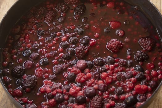 berries cooked in their sauce in a pan
