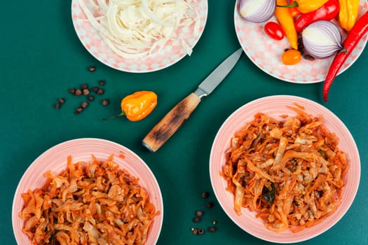 Yummy stewed cabbage on a plate. Polish cuisine. Vegetarian food.