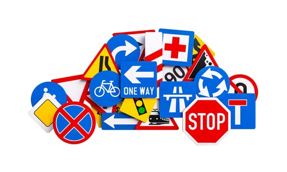 Set of road signs car shape isolated background 3d