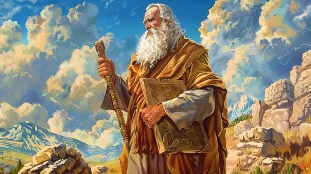 Moses receiving the ten commandments at Mount Sinai, religion and faith, prophet of judaism and christianity