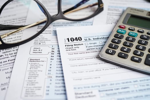 Tax form 1040 U.S. Individual Income Tax Return, business finance.