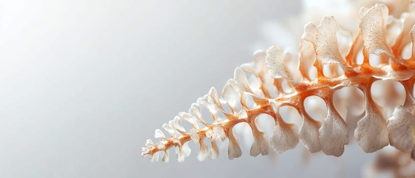 A detailed close up showcases a stunning seashell with intricate patterns and textures highlighting its natural beauty and unique shape.