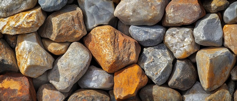 Various rocks with distinct colors and textures are arranged closely on a natural surface showcasing natural beauty and diversity.