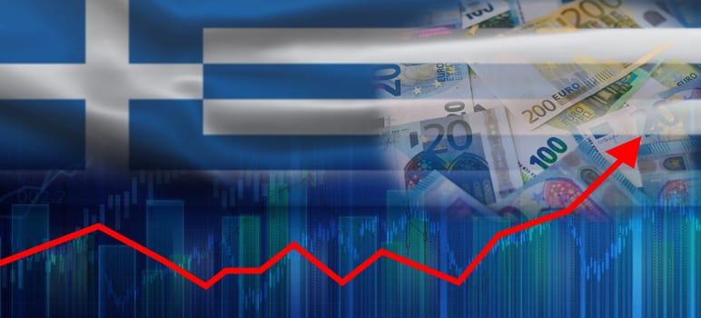 Financial graph of Greek economic recovery. Greece economy growth on financial graph