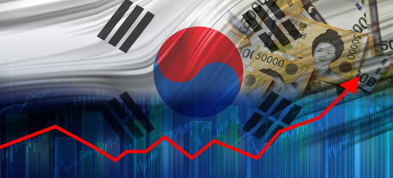 Financial graph of South Korean economic recovery. South Korea economy growth on financial graph