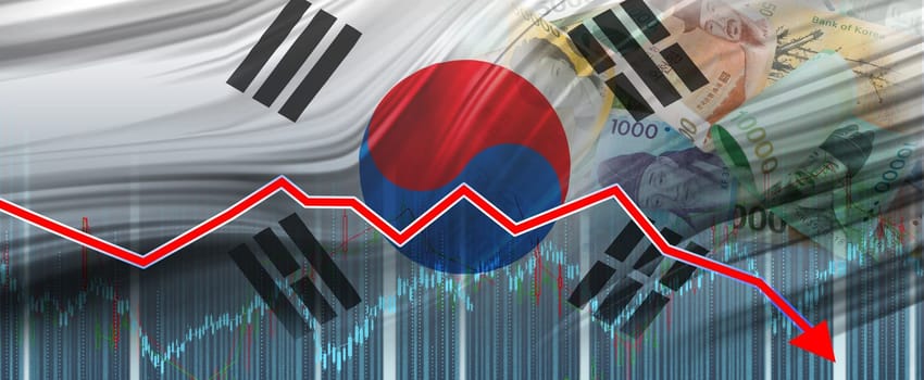 South Korea financial crisis on economic graph, economic collapse. South Korean economic crisis graph, financial fall