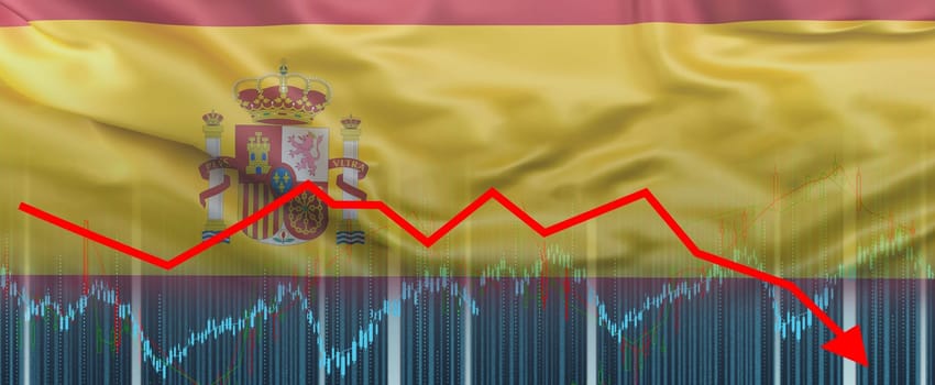 Spanish economic crisis graph, economic decline. Graph of decline of the Spanish economy, economic collapse