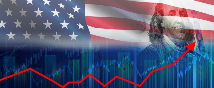 Graph of recovery of the United States economy. Growth of the US economy on financial graph