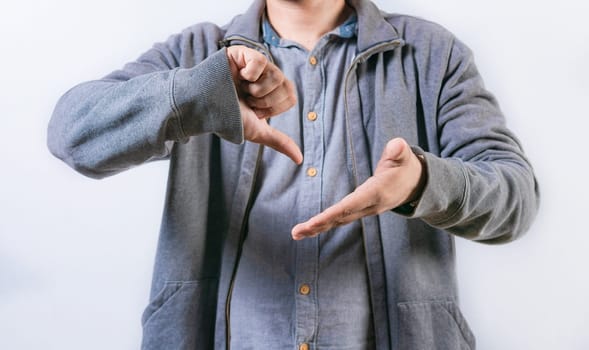 Unrecognizable person talking in sign language isolated. Interpreter gesturing in sign language isolated