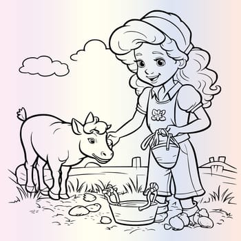 Farmer Girl Feeding Animals Coloring Page
