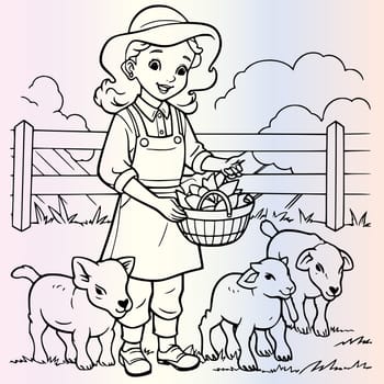Farmer Girl Feeding Animals Coloring Page