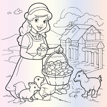 Farmer Girl Feeding Animals Coloring Page