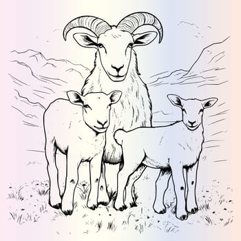 Family Of Goats Coloring Pages Drawing For Kids