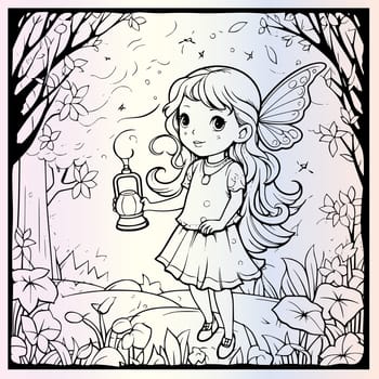 Fireflies Cute Little Girl Coloring Page for Kids
