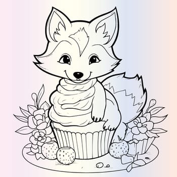 Fox Hiding In Cupcake Coloring Page Drawing For Kids