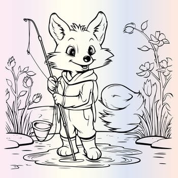 Fox Fishing Coloring Page For Kids 3520121