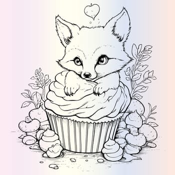 Fox Hiding In Cupcake Coloring Page Drawing For Kids