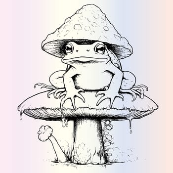 Frog Sitting On Mushroom Coloring Page Drawing For Kids