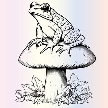 Frog Sitting On Mushroom Coloring Page Drawing For Kids