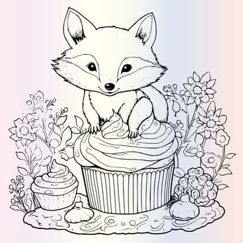 Fox Hiding In Cupcake Coloring Page Drawing For Kids