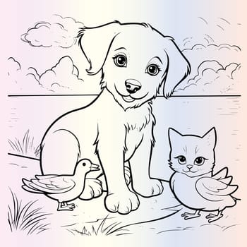 Funny Kitten Duck Dog And Cat Coloring Pages Drawing For Kids