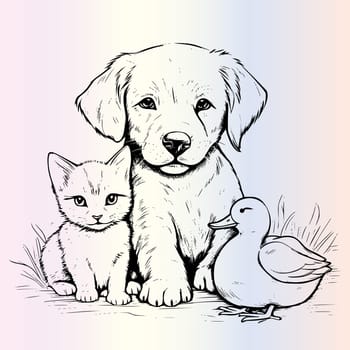 Funny Kitten Duck Dog And Cat Coloring Pages Drawing For Kids
