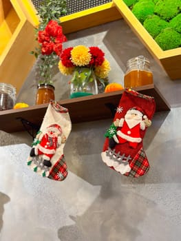 Christmas gift socks hanging on a wall